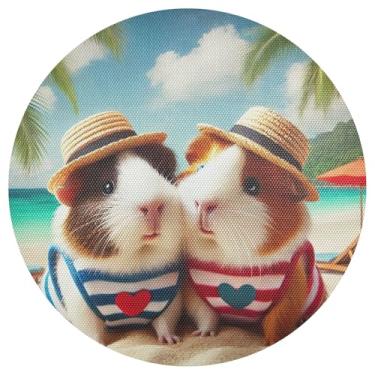 Imagem de Jogo americano havaiano com círculo de porquinho-da-índia, conjunto de 1 jogo americano de PVC, tapete de mesa de jantar de 38 cm, lavável para festa de Natal