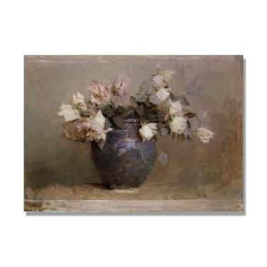 Imagem de NHLDZYH Flores clássicas ainda vida em tela retro buquê de flores pinturas estilo country decoração de parede para cozinha e sala de estar. A36. 30 x 42 cm apenas tela