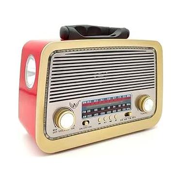 Imagem de Rádio Retrô Vintage AM FM Bluetooth 9 Bandas Usb Cartão Sd Lanterna Recarregável Bivolt (Vermelho)