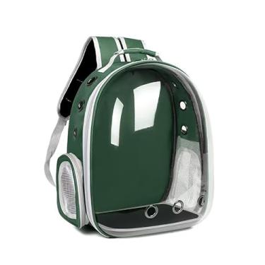 Imagem de Mochila de Transporte para Pet com Visor Panorâmico Transparente, Design Cápsula Espacial, Ventilação Eficiente, Plástico e Poliéster, 29x27x42 cm, para Gatos e Cães Pequenos (Verde Escuro)