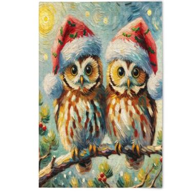 Imagem de Quebra-cabeça de Natal com corujas fofas, 1000 peças, cenário decorativo para adultos, cena de arte animal, natureza, quebra-cabeças engraçados, presentes de jogo de quebra-cabeça, 1000 peças, 75 x 50