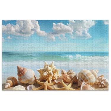 Imagem de Quebra-cabeça adulto estrela do mar cena praia verão 500 peças arte flor brinquedo adulto engraçado