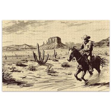 Imagem de Cowboy Rides Cavalo Deserto Quebra-cabeça Adulto 500 Peças Jogo de Brinquedo Arte Divertido Quebra-cabeça Elefante Branco Presentes Engraçados