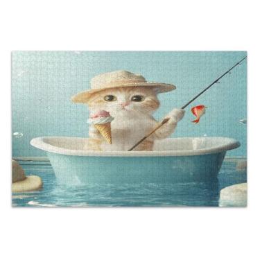 Imagem de Quebra-cabeça de gato pescador adulto com letras nas costas quebra-cabeça de 500 peças