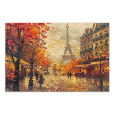 Imagem de Quebra-cabeça Torre Eiffel de Paris no outono para adultos 500 peças, quebra-cabeças exclusivos para adultos com letras nas costas