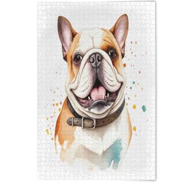 Imagem de Quebra-cabeças para adultos 500 peças fofo desenho animado buldogue cachorro presentes engraçados para amantes de quebra-cabeças difícil quebra-cabeça animal arte colorida, 500 peças, 52 x 37,8 cm