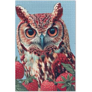 Imagem de Quebra-cabeça de coruja de morango para adultos, 1000 peças, arte de flores de animais, quebra-cabeças rígidos, presentes para jogo de elefante branco