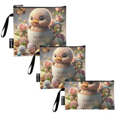 Imagem de Ovo de páscoa fofo saco de lanche lavável e sacos de sanduíche reutilizáveis, sacos de comida com zíper para escola, viagem, trabalho escritório (conjunto de 3: P/M/G)