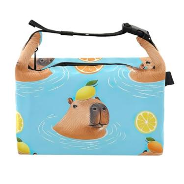 Imagem de TSENQUE Lancheira divertida personalizada azul capivaras para mulheres meninas alça de ombro ajustável lancheira para trabalho rosa fofa isolada