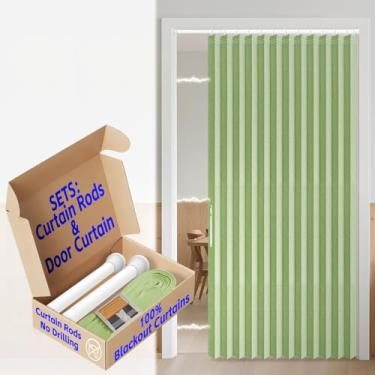 Imagem de Cortina magnética AJAZZ 100% blackout para porta dobrável sanfonada para porta de armário para quarto, sala de estar (1 pacote, 137 L x 198 C, verde + varão)