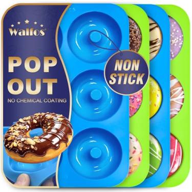 Imagem de Walfos Molde de donut de silicone - Conjunto de forma de donut de silicone, antiaderente, basta estourar! Resistente ao calor, livre de BPA e seguro para lava-louças, para donut cake biscoito bagels (4PK)