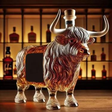 Imagem de Garrafa de uísque, garrafa de vaca Highland de 293 ml, garrafa de vidro criativa com tema animal, recipiente de armazenamento de bebidas esculpido à mão, jarra de vinho vazia, exclusiva para casa, bar