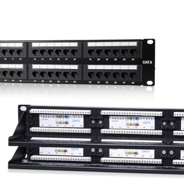 Imagem de ZOERAX Painel de patch Cat6 de 48 portas, UTP 2U painel de rede de montagem em rack de 48 polegadas, design multifuncional com gerenciamento de cabos integrado, painel perfurador Ethernet pronto para