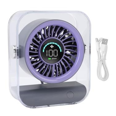 Imagem de Ventilador de mesa USB recarregável transparente LED Display digital Motor de alta eficiência Bateria 3000mAh Ventilador de mesa portátil para escritório doméstico (Roxa)