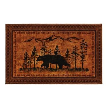 Imagem de Giwawa Tapete de banho Forest Bear Tapete de pelúcia absorvente rústico 51 x 81 cm tapete macio antiderrapante lavável capacho para banheiro, lavanderia, sala de estar