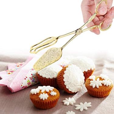 Imagem de GLOGLOW Pinça de Pão para Utensílio Tong, Liga de Zinco, Design árabe Vintage, Multiuso para Churrasco e Buffet, Produtos de Panificação de 8,7 X 1,8 X 2,4 Polegadas (ponta de ouro)