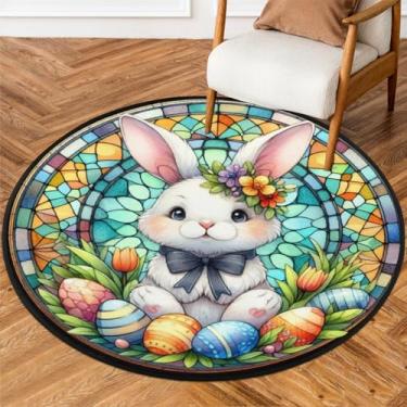 Imagem de Tapete redondo pequeno de 1,5 m para páscoa, tapete circular antiderrapante, lavável, tapete circular para quarto, sala de estar, berçário, cozinha, banheiro, entrada, decoração de casa
