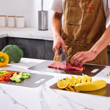 Imagem de Tábua de corte de aço inoxidável 304, corte de metal engrossado para cozinha, alimentos frente e verso para carne, legumes, massa de frutas e tábua de preparação para assar pequena prata 1