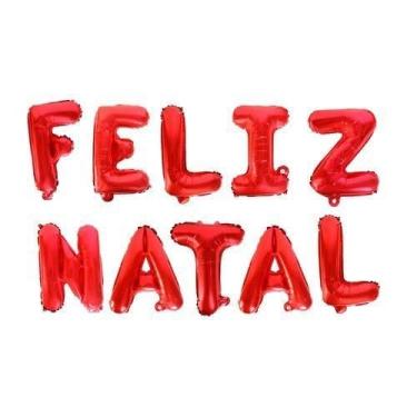 Imagem de Balão Metalizado Vermelho 37cm Kit Balões Feliz Natal Decoração Festas Natalinas Enfeite Mesa Parede