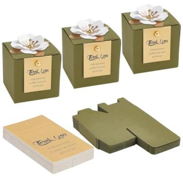 Imagem de UNICRAFTALE 30 caixas de lembrancinhas verdes com decoração floral 6 x 6 x 6 cm caixas de doces de casamento caixa de presente de papel com etiquetas de agradecimento para convidados chá de panela
