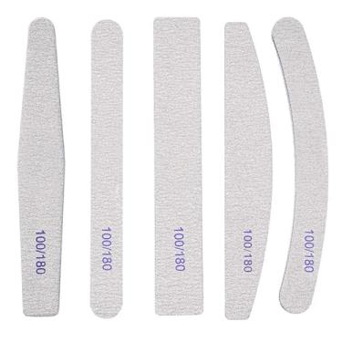 Imagem de Pacote com 5 lixas de unhas, gramatura 100/180, placas de esmeril para unhas, dupla face, removedor de unhas, kit de manicure, presentes femininos