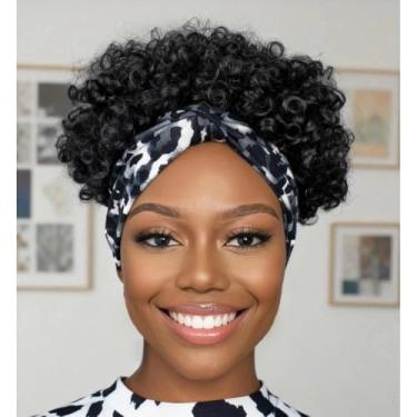 Imagem de Perucas Afro Kinky Curly com faixas de cabelo anexadas para mulheres negras sem cordão, perucas afro crespo encaracolado curto para cabelo natural curto