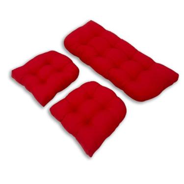 Imagem de BAHULA Almofadas de assento de vime de pátio ao ar livre, almofadas de banco de jardim com laços, almofadas de cadeira à prova d'água para sofá de vime de pátio, 1 sofá e 2 almofadas em forma de U