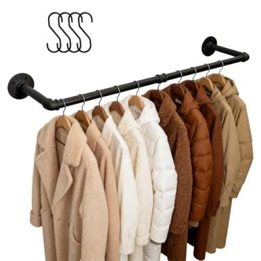 Imagem de Aduanbang Suporte para roupas de tubulação industrial, suporte de parede resistente de 96 cm, barra de ferro preto, haste de suspensão removível para armazenamento de armário