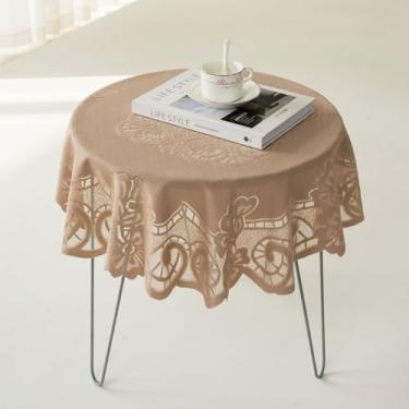 Imagem de Wuluwala Toalha de mesa pequena redonda de renda floral de 89 cm, toalha de mesa romântica estilo francês, toalha de mesa decorativa para casamento, chá de bebê, festa champanhe