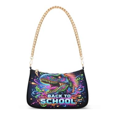 Imagem de Bolsa de ombro divertida colorida com corrente de dinossauro, bolsa Hobo com estampa artística para mulheres, bolsa média moderna para todos os dias e festas