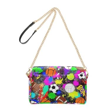 Imagem de Joitme Bolas esportivas coloridas de basquete feminina bolsa transversal bolsa de celular bolsa de ombro de couro PU com alça de corrente