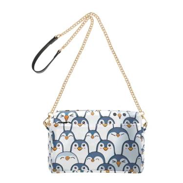 Imagem de Joitme Lindos pinguins desenhos animados bolsas transversais femininas bolsa de couro PU alça de couro PU bolsa de ombro bolsa para celular fofa