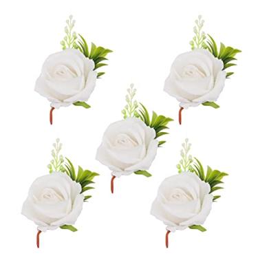 Imagem de GLOGLOW Suprimentos de Casamento Corsage de Flores Artificiais, Estilo Coreano, Plástico, 5 Peças, 5,1 X 3,1 Polegadas, para Noiva e Noivo Casamento Boutonniere Nan (Branco)