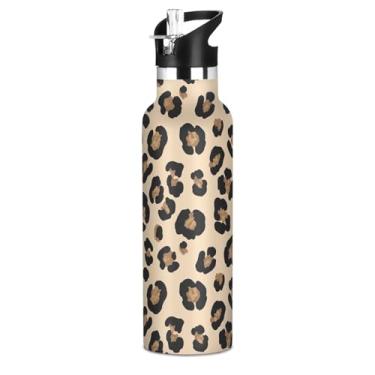 Imagem de Joisal Garrafas de água infantis pretas e marrons com tampa de palha, garrafa de água de aço inoxidável isolada, livre de BPA, copos infantis a vácuo de parede dupla para escola, viagens, esportes