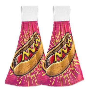 Imagem de Joitme Toalhas de mão penduradas de cachorro-quente rosa com laço, pacote com 2 panos de prato decorativos para cozinha, banheiro, forno, toalha de gravata coral de lã coral