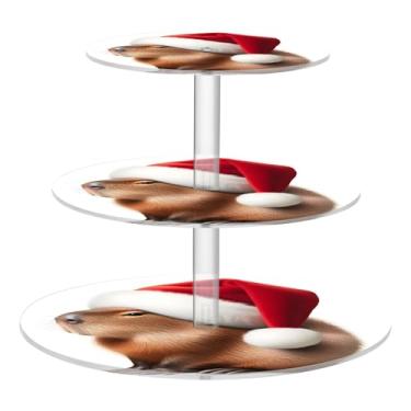 Imagem de Suporte de cupcake para festa de chá, 3 camadas, chapéu de Natal fofo, capivara, copo de acrílico, torre de bolo, decoração de mesa de formatura, decoração de mesa, sobremesa, chá, servir, comida