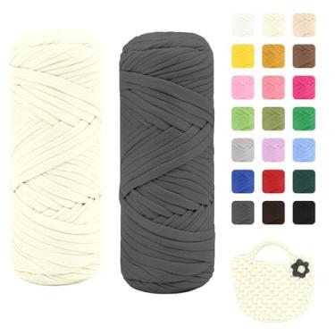 Imagem de Maxee Pacote com 2 fios de camiseta premium (200 g/75 m cada), linha de fita macia para crochê e tricô - cor intensa e fácil de cuidar