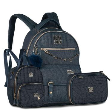 Imagem de Mochila Jeans com Lancheira Térmica e Estojo Box Rebecca Bonbon-Feminino