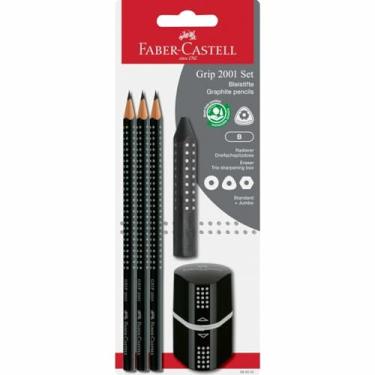 Imagem de Faber-Castell Conjunto de lápis 580024 Grip 2001 5 peças com 3 lápis, borracha e apontador, preto