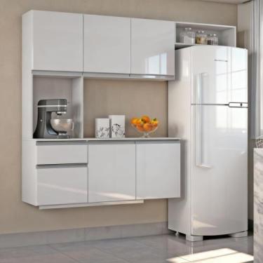 Imagem de Armário de Cozinha Suspensa Branco Completo com Balcão e 6 Portas Poqu