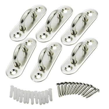 Imagem de Floyutin Ganchos de placa de olho inoxidável M6 em forma retangular, ferragens, ponto de ancoragem, ponto de ancoragem, laços para pendurar com parafusos, 6 peças
