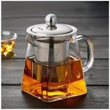 Imagem de Chaleira de Vidro Borossilicato com Infusor, 350ml, Preta, 17x13x13cm, para Chá e Café