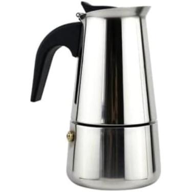 Imagem de Cafeteira Tipo Italiana em Aço Inoxidável, 200ml, 4 Xícaras, com Alça de Baquelite, 8,5cm x 16,5cm, Acabamento Brilhante
