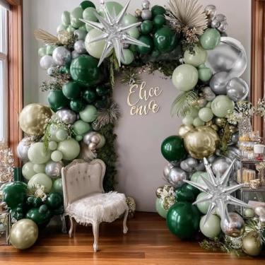 Imagem de Balões de ouro verde esmeralda verde escuro prateado dourado arco de balão verde empoeirado kit de guirlanda de balões para aniversário, casamento, aniversário, Natal, Ano Novo, decorações de festa