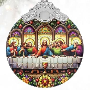 Imagem de Presentes cristãos, enfeites de Natal - presentes religiosos para homens, presentes cristãos para mulheres, fé, decoração cristã de Natal - enfeite de vitral para decoração de árvore de Natal - Última