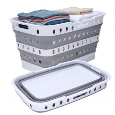 Imagem de Gdfjiy Cestos de roupa suja dobráveis de 74L, cesto de roupa suja de plástico com alças, cesto de roupa dobrável, recipiente de armazenamento pop-up para organização de lavanderia, ideal para roupas