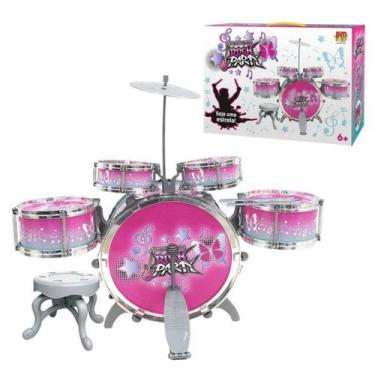 Imagem de Bateria Musical de Brinquedo DM Toys Rock Party Rosa C/ Banquinho