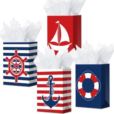 Imagem de Pacote de 16 sacolas de presente náuticas Sepamoon com papel de seda 2