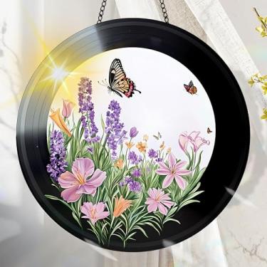 Imagem de Suncatcher acrílico colorido, decoração de janela suspensa de flores com design de vitral impresso, apanhador de sol, arte de parede de arco-íris, ornamentos de Natal para uso interno e externo 19,8 x