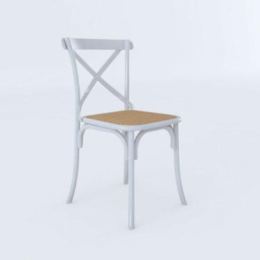 Imagem de Cadeira Jantar Cross Katrina Branca Assento Corano Bege Aço - IRON WOO